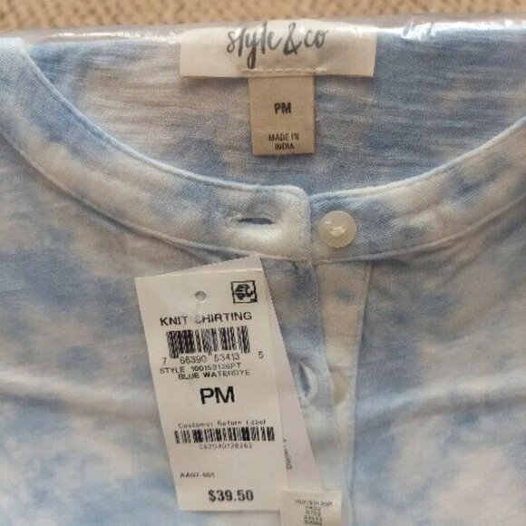 2 Style & Co Pullover Womens Partial Button Up Long Sleeve Shirts NWT Blue PM - Picture 2 of 10